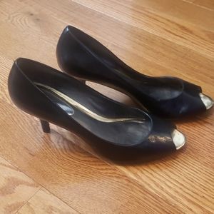 Black peep-toe heels